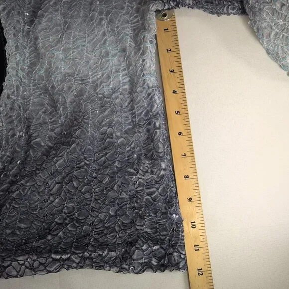 Damee Inc Jacket M Medium Women's Mesh Sequin Blue Gray Collar Sheer 3/4 Sleeve - Picture 7 of 10